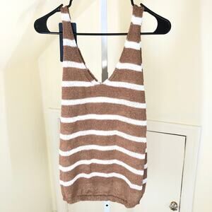 Anna-Kaci California NWT Brown Cream Striped Acrylic Sleeveless Knit Sweater L